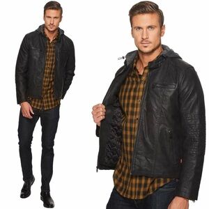 Levi's faux leather hooded moto racer jacket